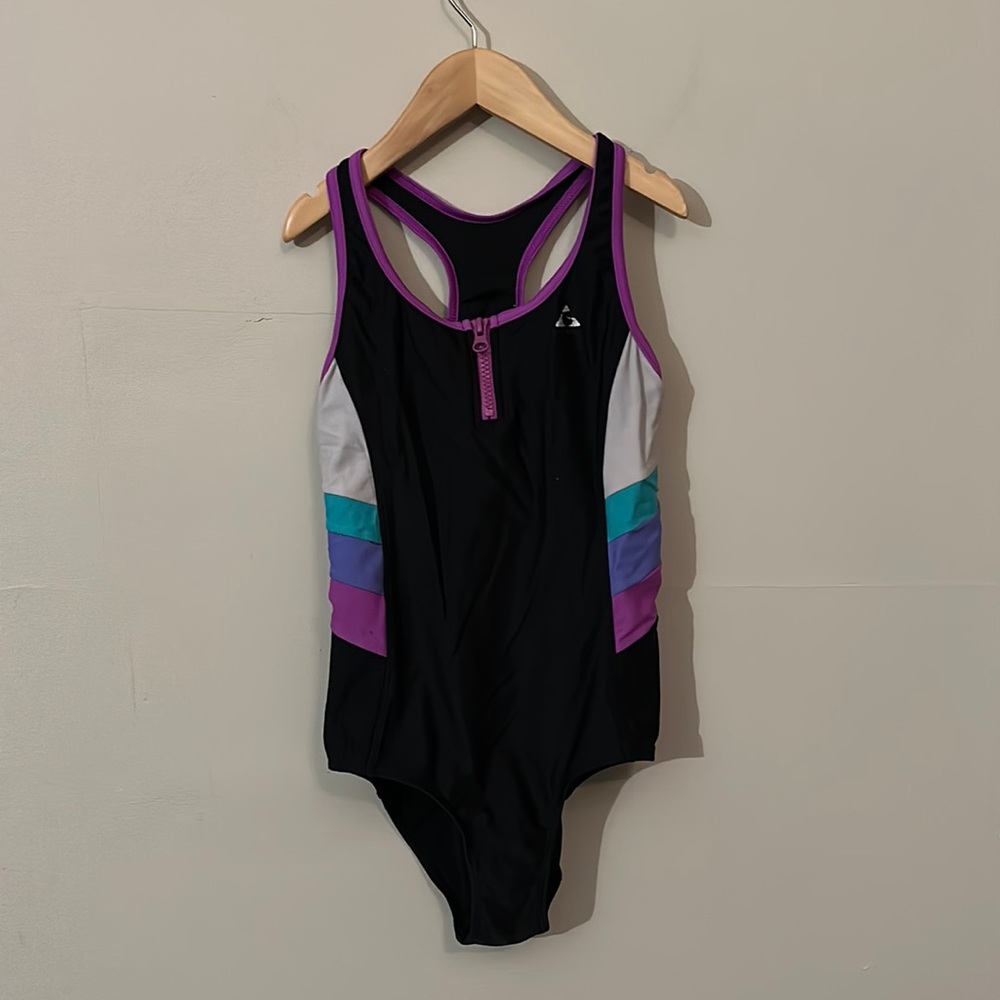 Gerry Size 12 One piece swimsuit with zipper front detail and stripes